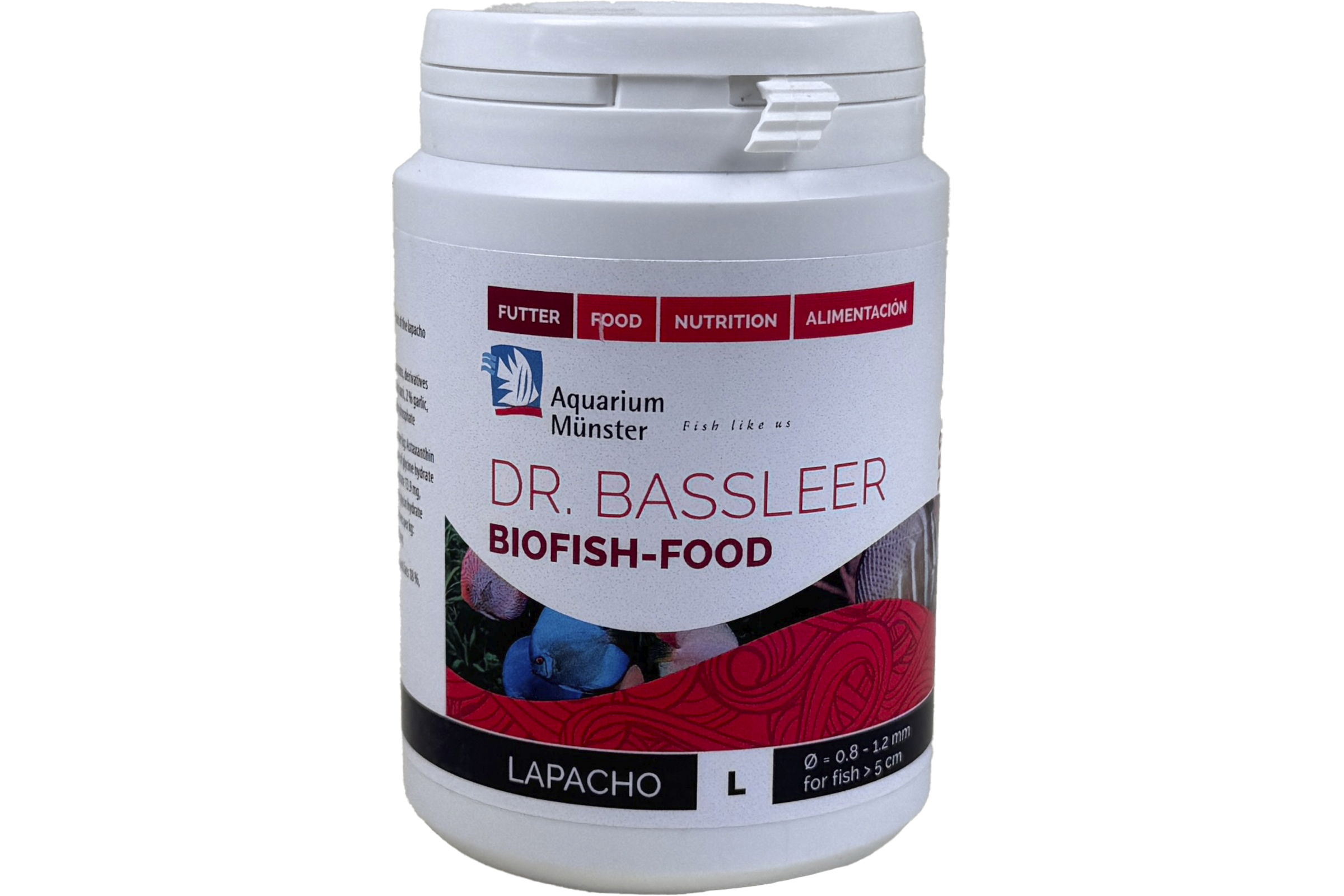Weißer Futterbehälter: Dr. Bassleer Biofish-Food Lapacho L