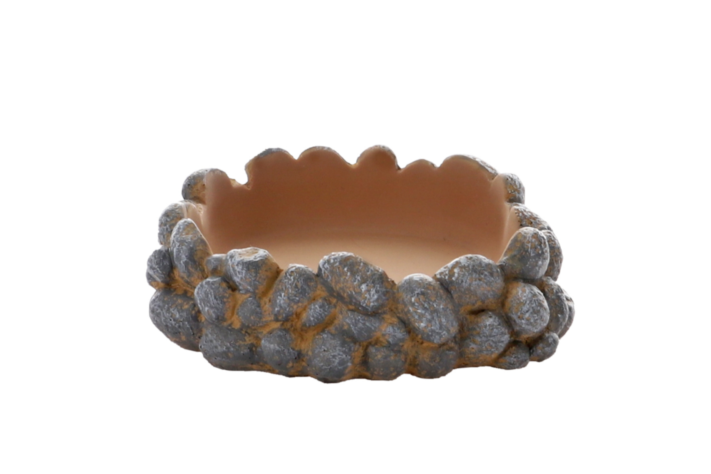 Runde Pflanzschale im Stein-Look, beige innen