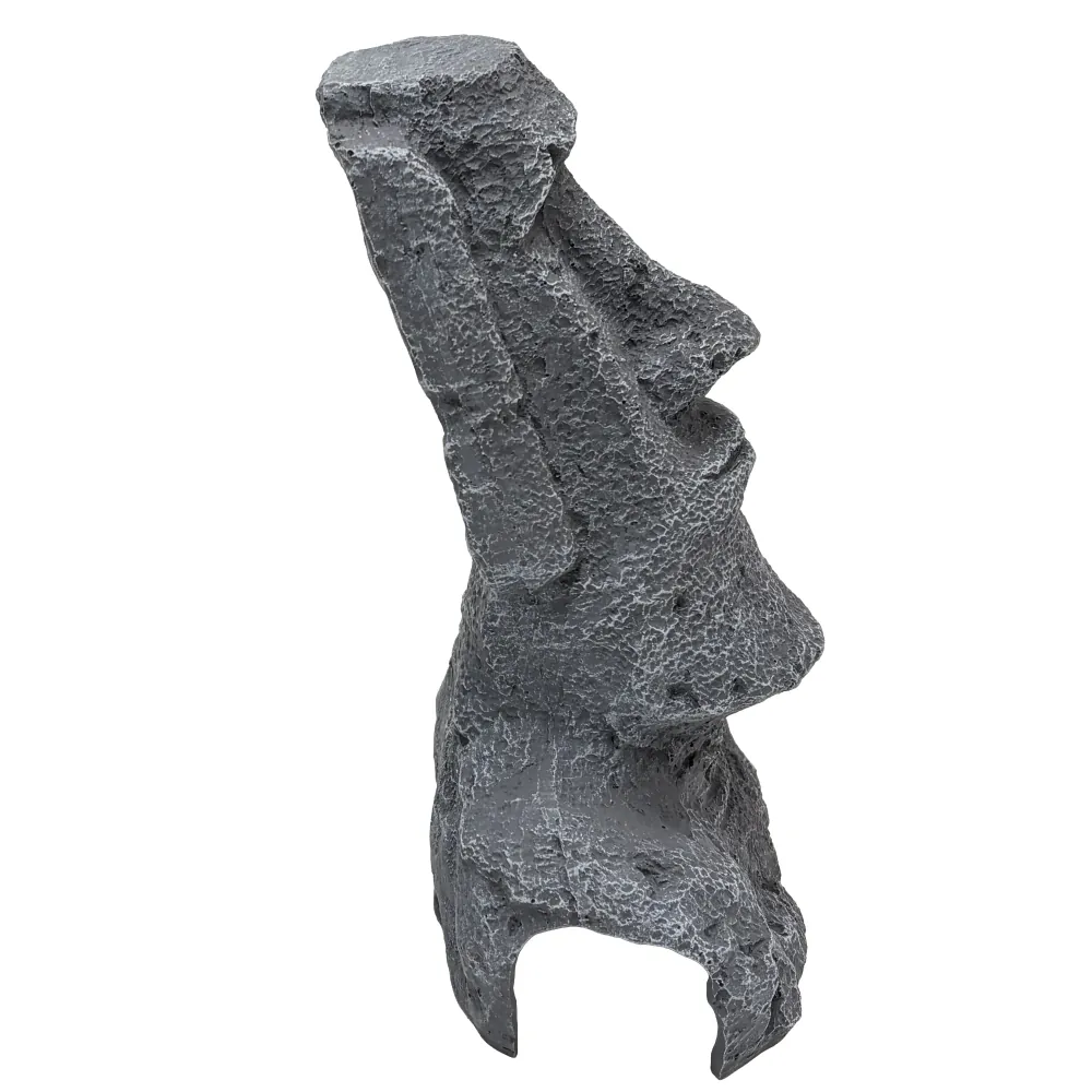 Hobby Moai Ora 2 Aquarium-Deko: graue Moai-Steinfigur mit verwitterter Oberfläche und innerer Höhle als Versteck für Fische, Garnelen und Reptilien, 15×12×22 cm, wasserneutrales Polyresin