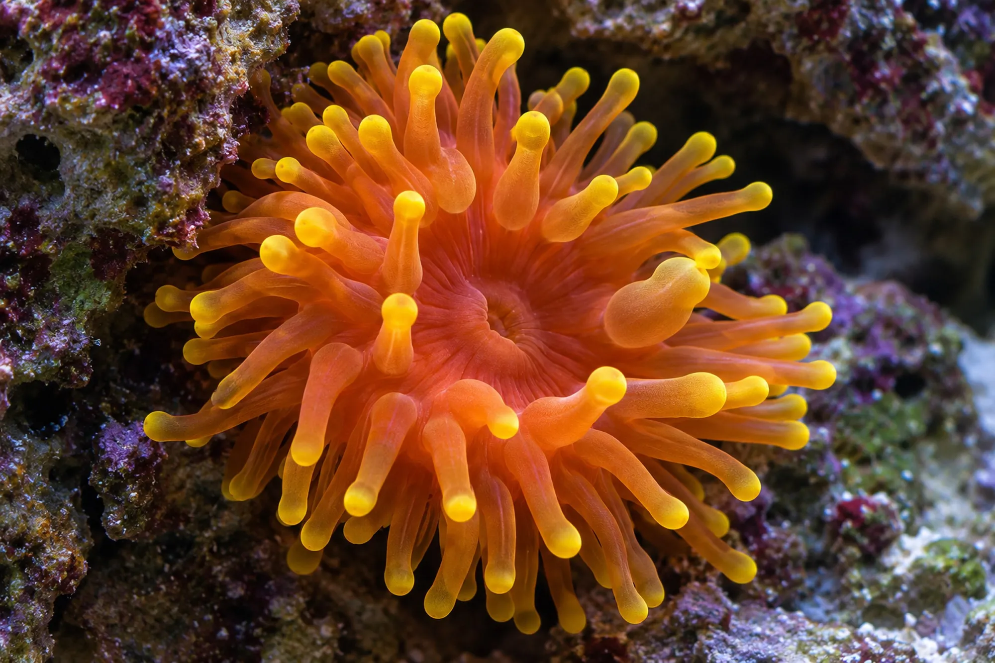 Sunburst-Blasenanemone aus Nachzucht, Entacmaea quadricolor, Größe M–L