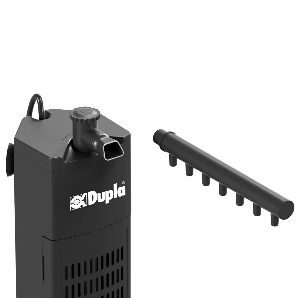 Dupla Clean Flow Filter 80 Innenfilter, dreieckige Eckeinheit für Aquarien 50–80 l, 310 l/h bei 5,2 W, garnelensichere Kokosmatte, Saugnäpfe und seitliche Kante