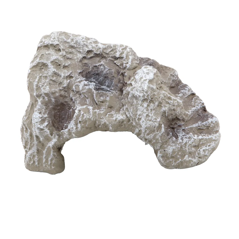 Künstliche Aquarium-Fels-Höhle in beige mit weißen Akzenten, freistehendes Deko-Versteck für Fische, Garnelen und Rückzugsbereich im Aquarium