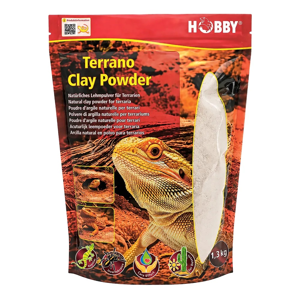 Hobby Terrano Clay Powder weiß, 1,3 kg – rein mineralisches Lehmpulver für formstabile Terrarien-Bodengründe; bindet Sand und Erde, erhält grabbare Zonen, ideal für Reptilien und Wirbellose