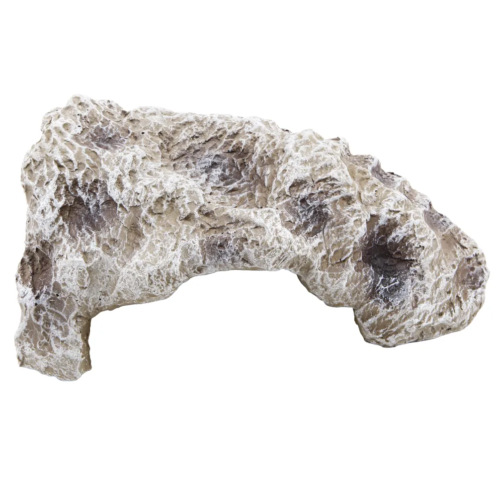Künstlicher Felsen mit Durchgang und Vertiefungen als Höhle/Versteck für Terrarium in braun-beige mit strukturierter Oberfläche