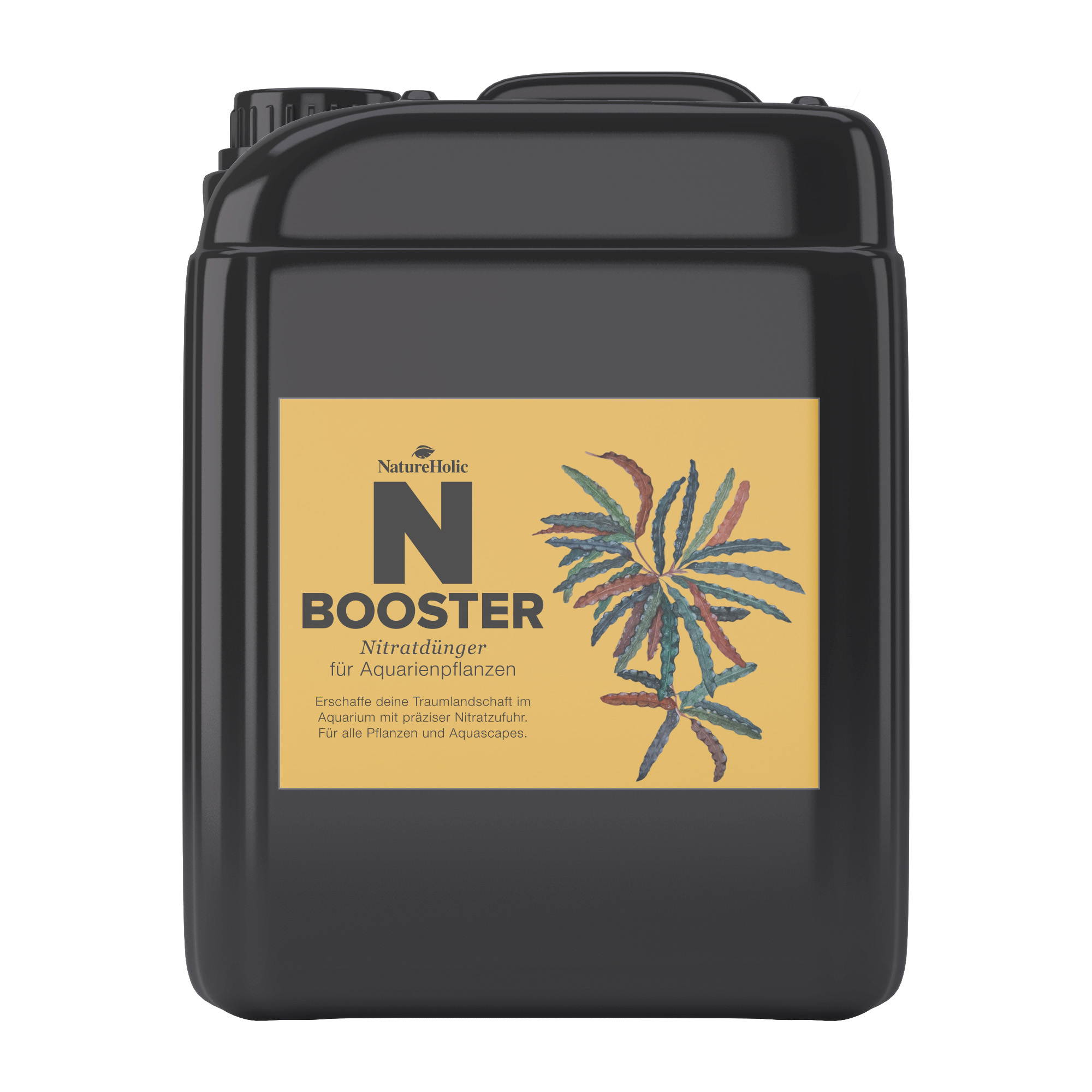 Schwarzer Kanister mit gelbem Etikett: N Booster Nitratdünge