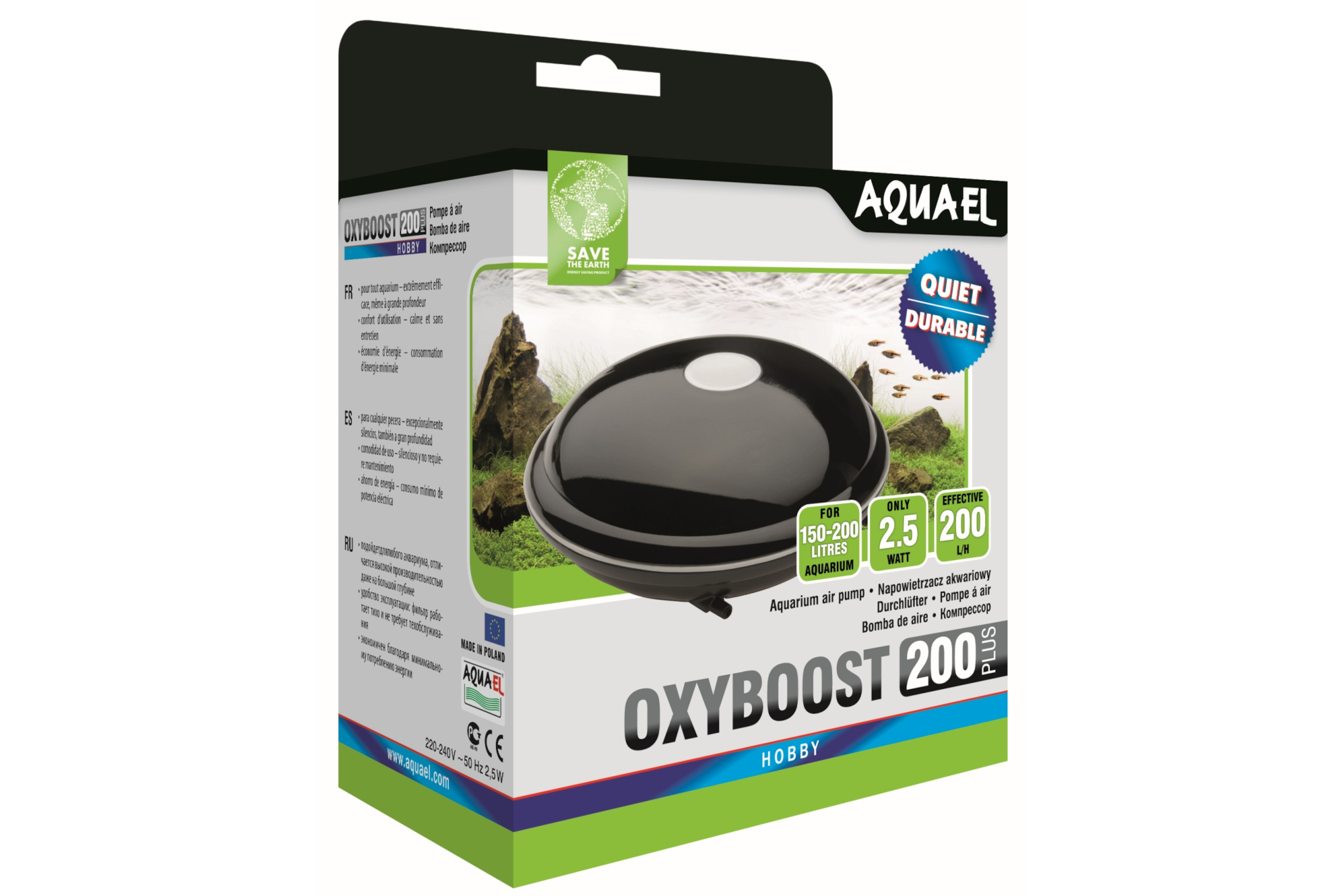 Aquael Oxyboost Luftpumpe AP-200 PLUS, Doppel-Durchlüfter