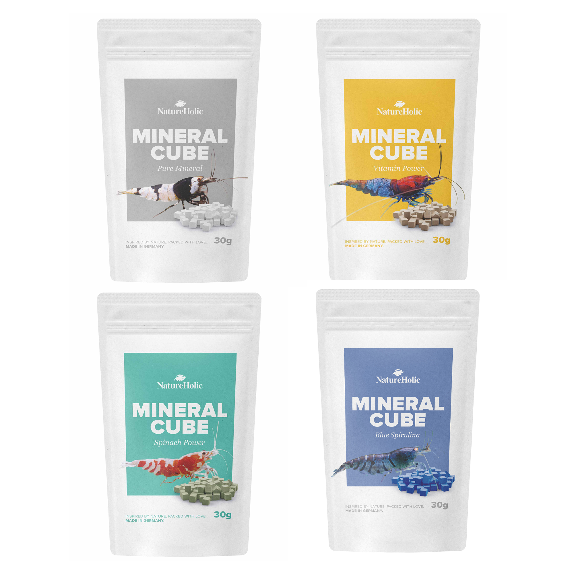 NatureHolic MineralCube Bundle, 4 Sorten, Mineralien für Garnelen, Schnecken & Krebse