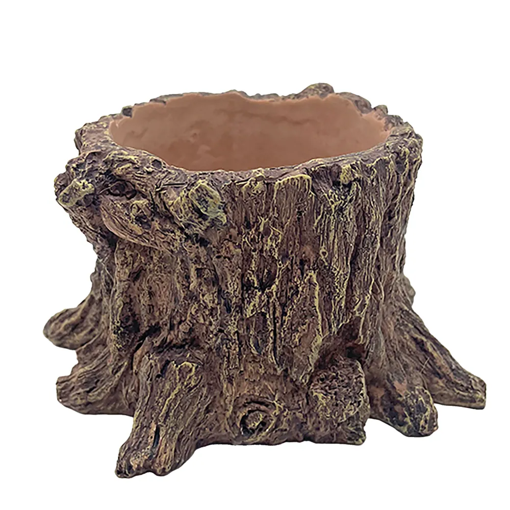 Hobby Wildwood Stump – Baumstumpf-Pflanztopf und Wasserstelle fürs Terrarium in realistischer Holzoptik (Polyresin), 15 × 14,5 × 9 cm; als Pflanztopf mit Drainage oder verschließbare Trink-/Badeschale nutzbar