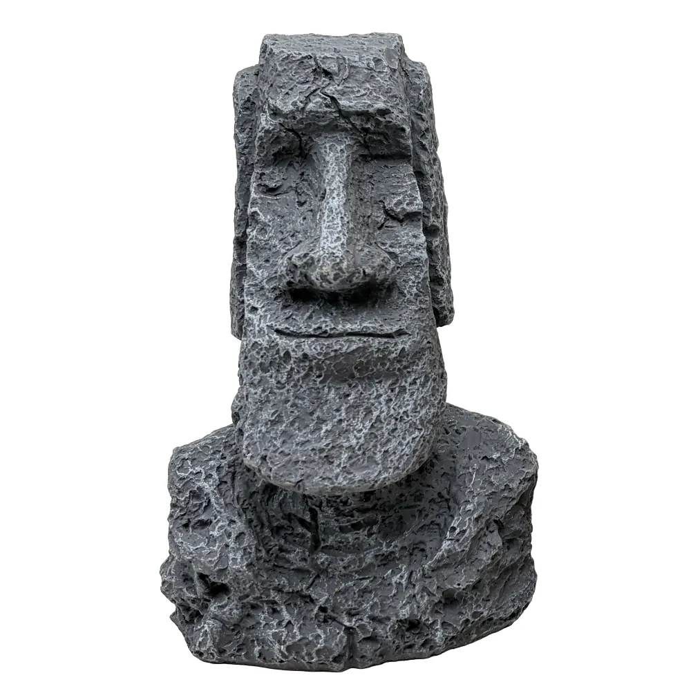 Hobby Moai Ora 1: graue Moai-Steinfigur (Polyresin) mit innen hohler Höhle als Versteck für Fische, Garnelen und Reptilien, robuste wasserneutrale Aquarium-/Terrarium-Deko, 12,5×11,5×17,5 cm