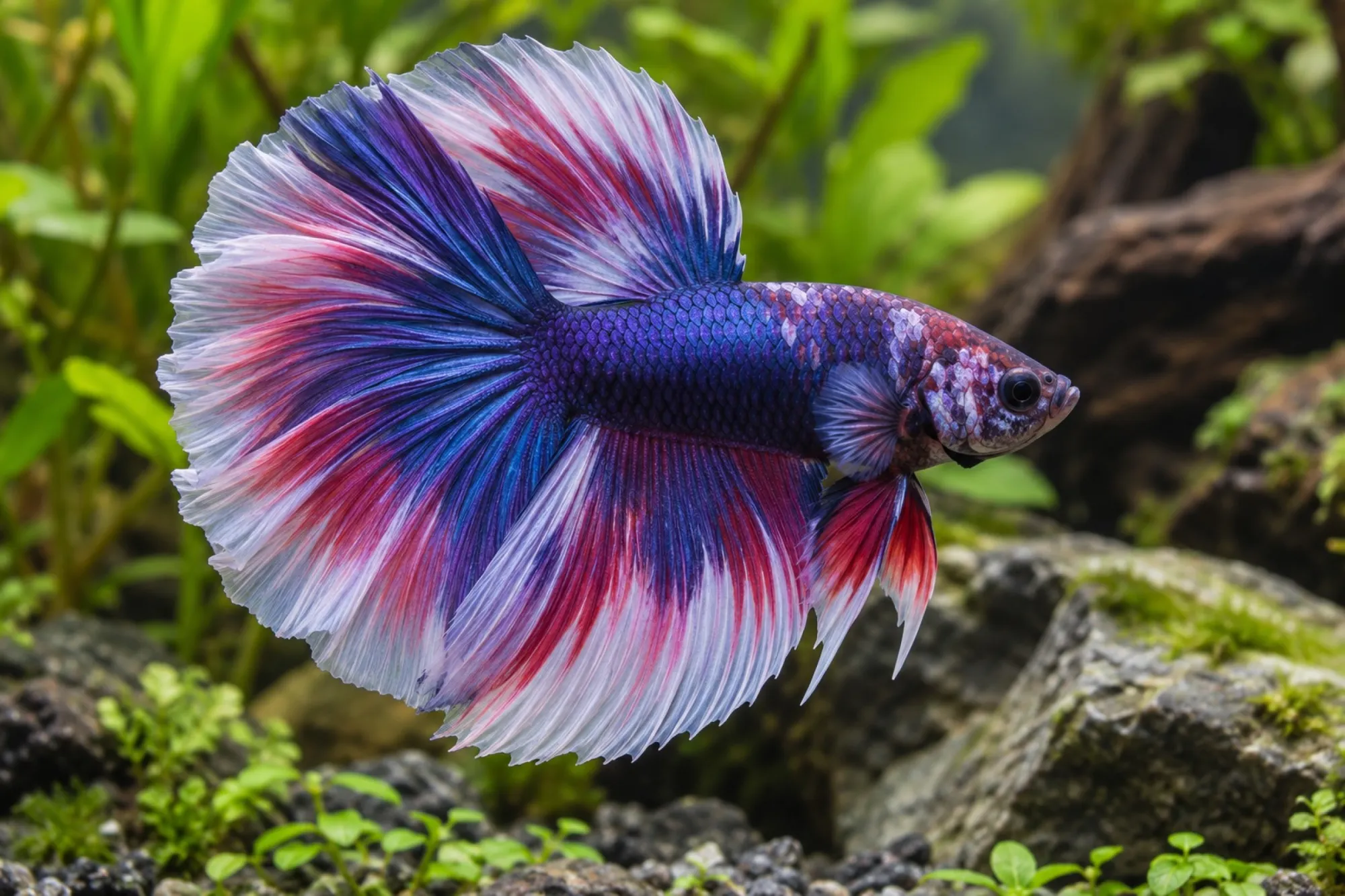 Halfmoon-Orchid-Kampffisch im Farbmix, Männchen, Betta splendens