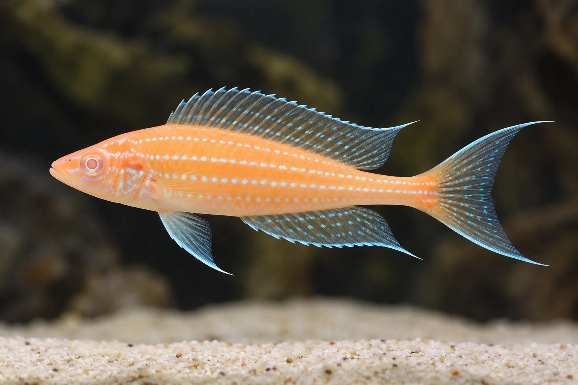 Neon-Kärpflingscichlide „Blue Neon Albino“, Paracyprichromis nigripinnis