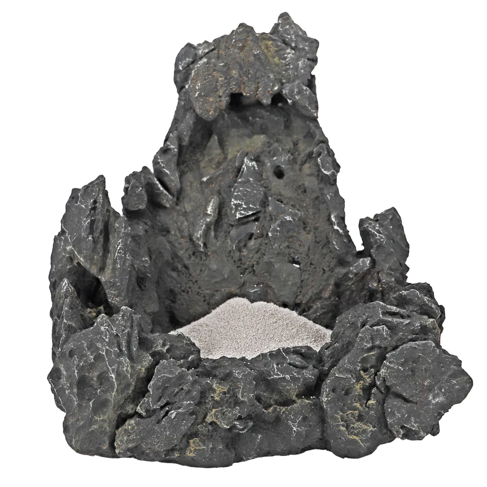 Hobby Sandfall Aquarium-Dekoration (25,5×20×26,5 cm): dunkle Felsstruktur mit Sandmulde und Sandkanal, zeigt unter Wasser einen stetig rieselnden Sandeffekt; geeignet für Betrieb an handelsüblicher Aquarienpumpe, Startsand enthalten