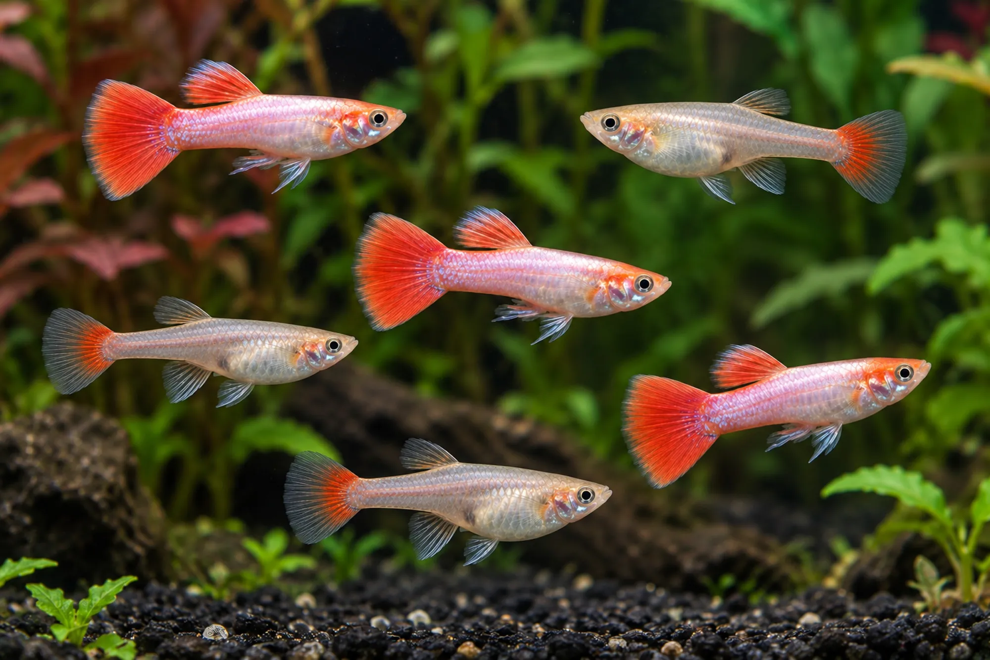 Guppy „Full Pink“, Set 5 Männchen + 5 Weibchen, Poecilia reticulata