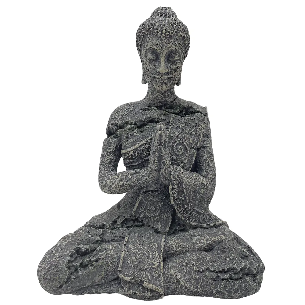 Hobby Zendo Tempelfigur als Aquarium-Deko im Zen-Stil, patinierte Stein-Optik, wasserneutrales Polyresin, unbedenklich für Süßwasseraquarien, Maße 15 x 9,5 x 19 cm