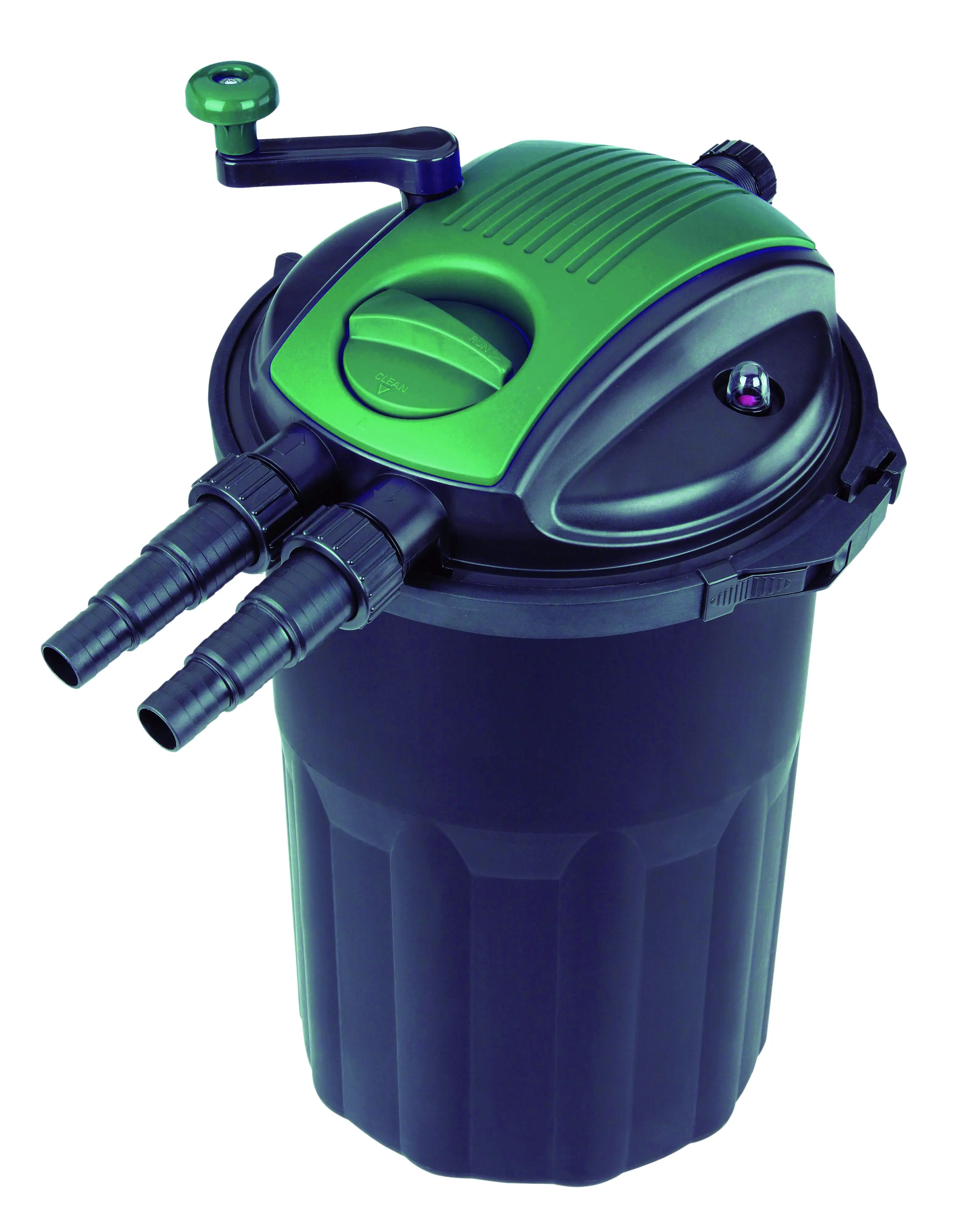 OSAGA ODF Druckfilter mit integrierter UVC-Klärung, sichtbarer Bedienhebel und Anschlussstutzen; geschlossenes mechanisch-biologisches Filtersystem für klare Gartenteiche, Hersteller OSAGA, in 3 Varianten erhältlich.