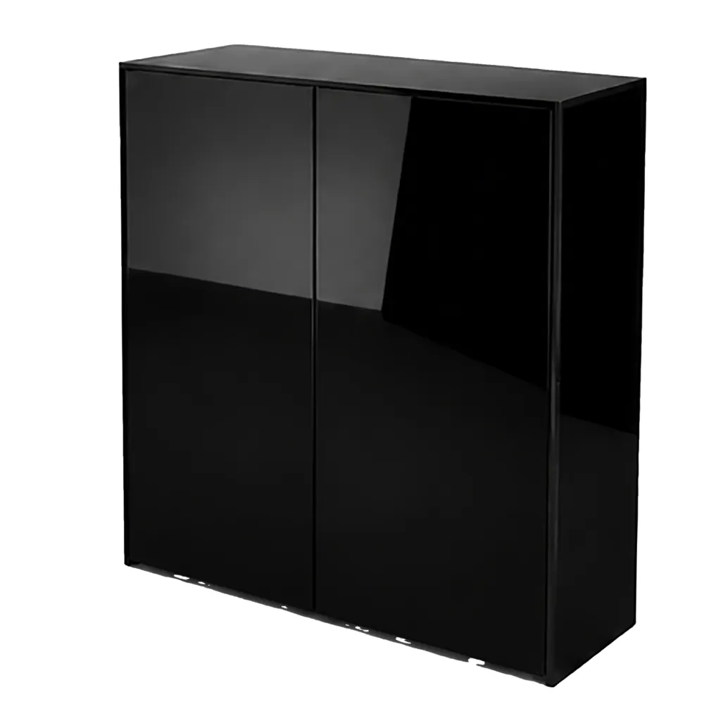 Schwarzer Hängeschrank mit zwei Hochglanz-Türen, rechteckiges Design für Wandmontage, kompakter Stauraum