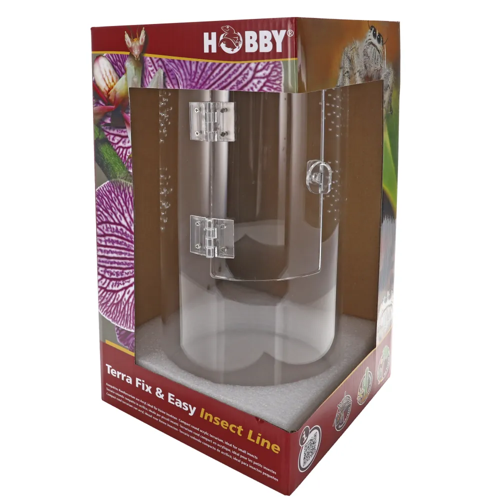 Verpacktes Hobby Terra Fix & Easy Insect Line Kunststoff-Terrarium, transparente Ausführung mit eingebauter Klapptür und Metall-Scharnieren, geeignet für Insektenhaltung