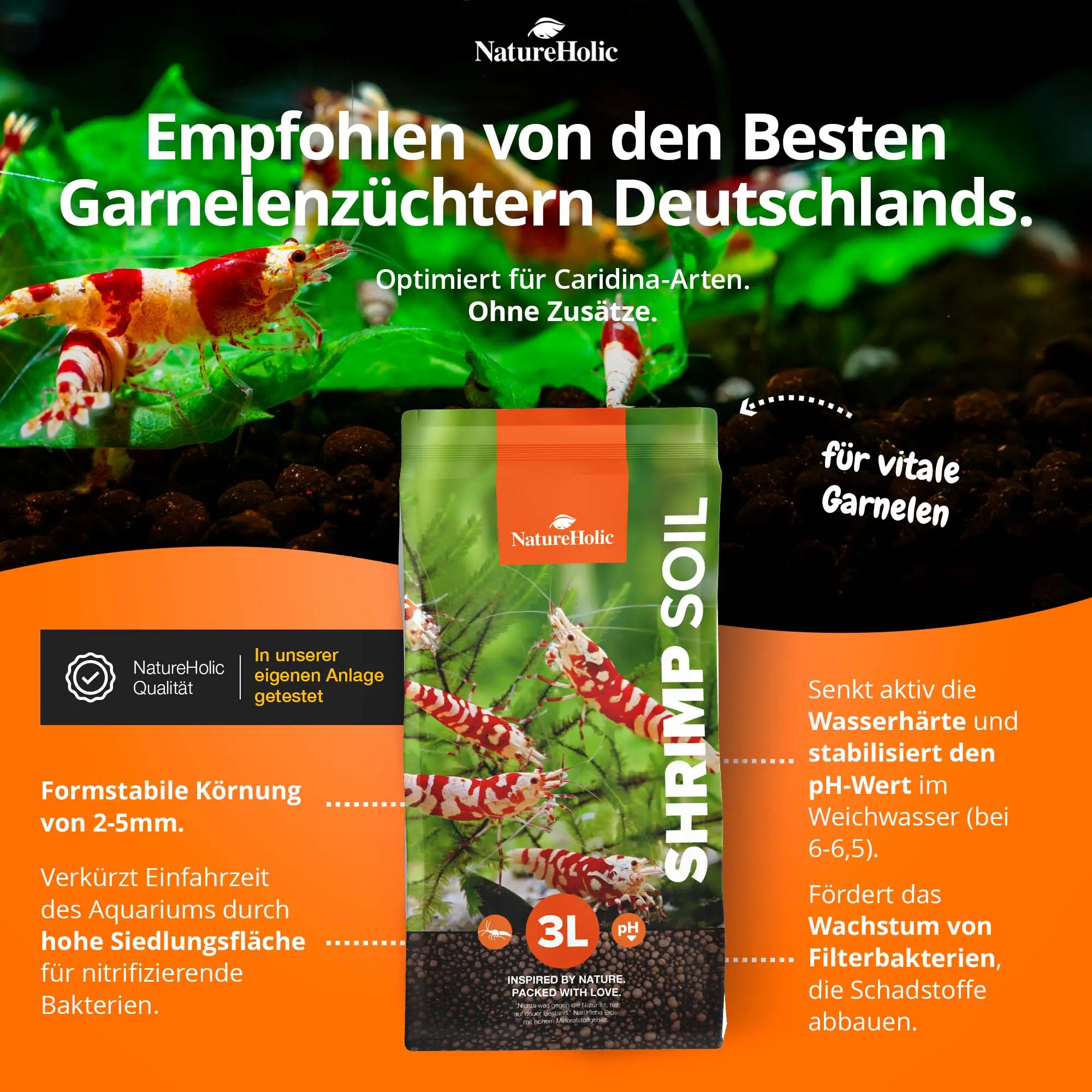Packung Shrimp Soil 3L von NatureHolic mit Ziergarnelen