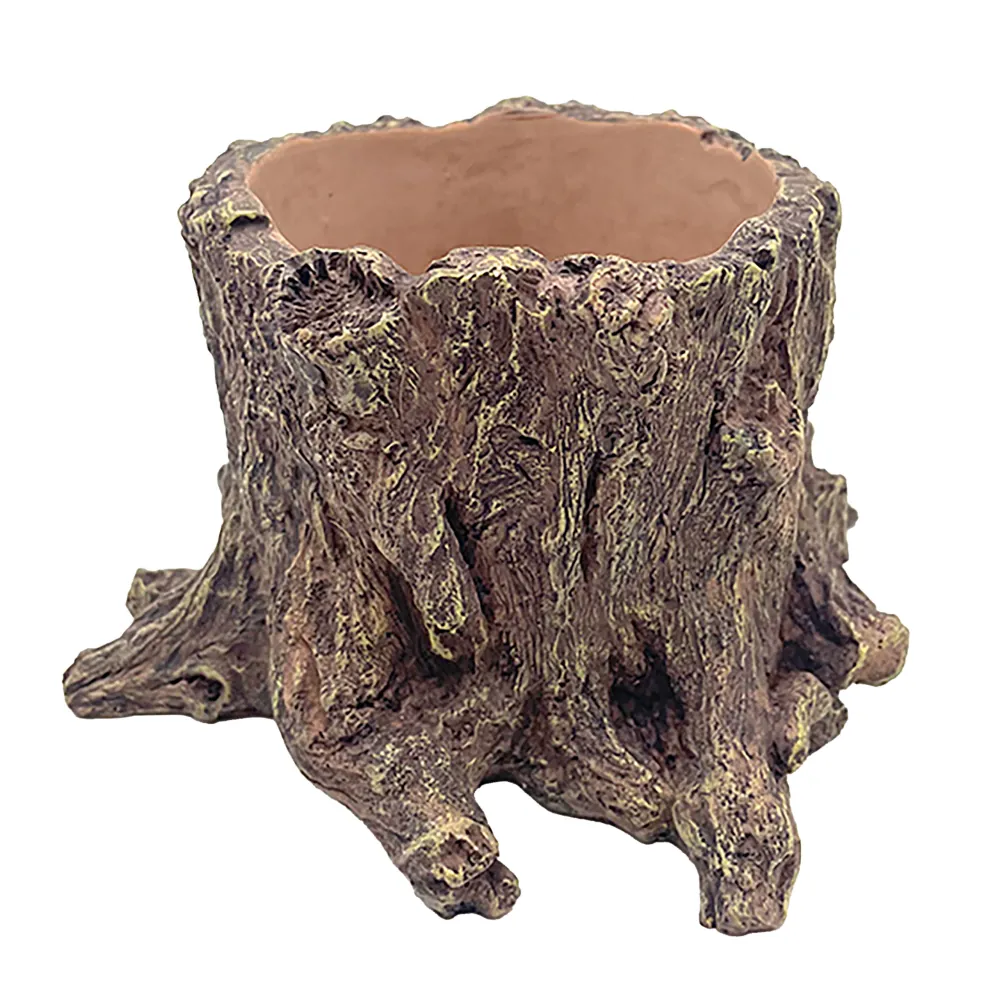 Hobby Wildwood Stump Terrarien-Deko: Baumstumpf-Pflanztopf aus wasserneutralem Polyresin in naturgetreuer Holzoptik, 15×14,5×9 cm – mit Drainageloch als Pflanztopf oder verschlossen als Trink-/Badeschale