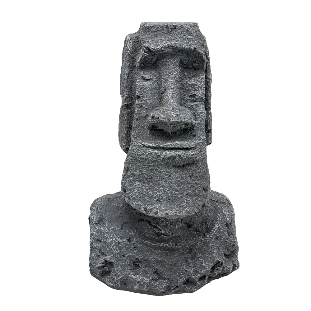 Hobby Moai Ora 2 Aquarium-Deko: graue, verwittert wirkende Moai-Steinfigur aus wasserneutralem Polyresin mit innerer Höhle als Versteck für Fische, Garnelen und Reptilien, Maße 15 × 12 × 22 cm