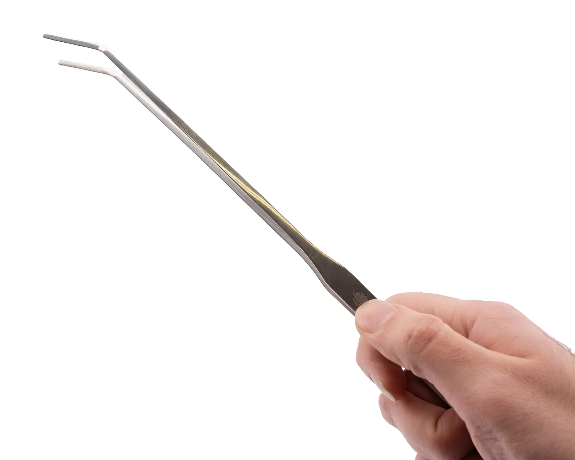 Schmale gebogene Pinzette aus Edelstahl mit Riffelspitzen