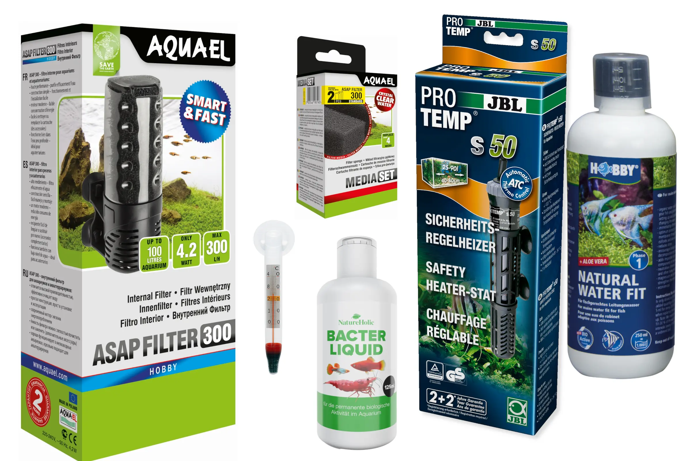 Aquarium-Pflegeset mit Filter, Heizer und Pflege