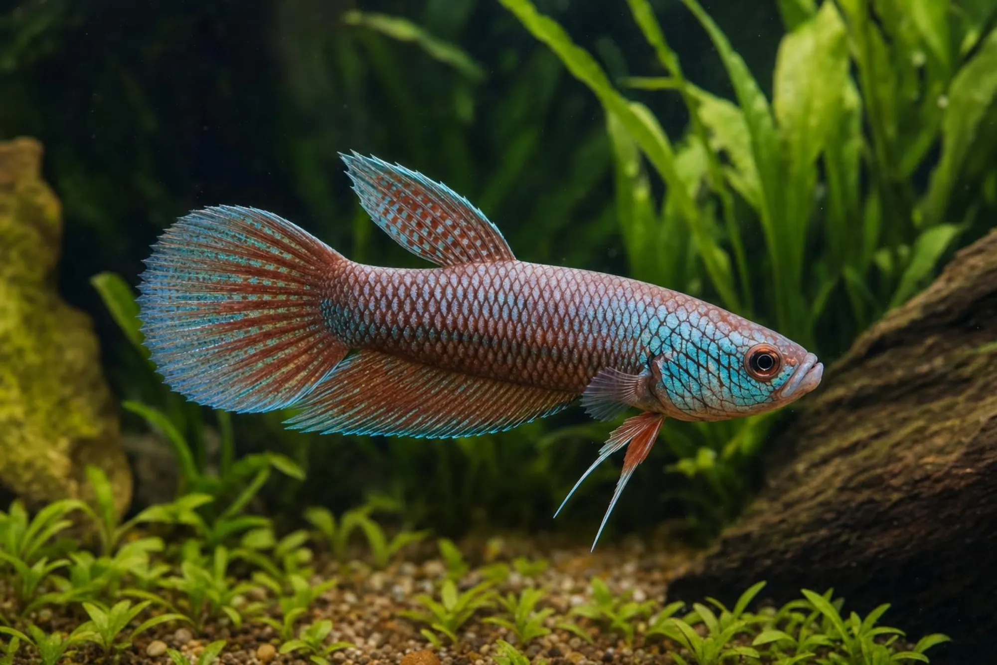 Alien-Hybrid-Kampffisch Kupfer-Rot, Weibchen, Betta sp.