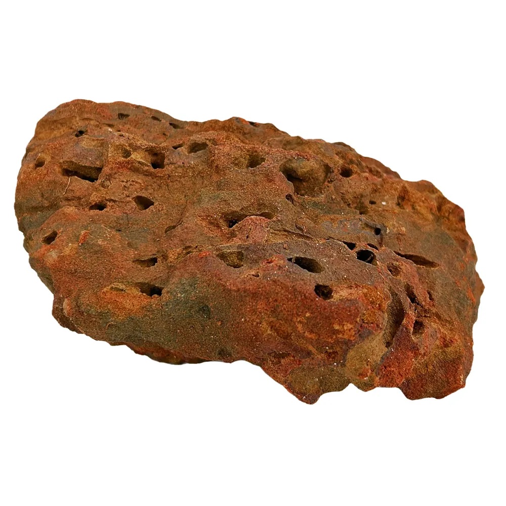 Poröser rotbrauner Lavastein mit zahlreichen Löchern und rauer Struktur, ideal als Dekoration und biologisches Filtermaterial für Aquarium, Terrarium oder Aquascaping