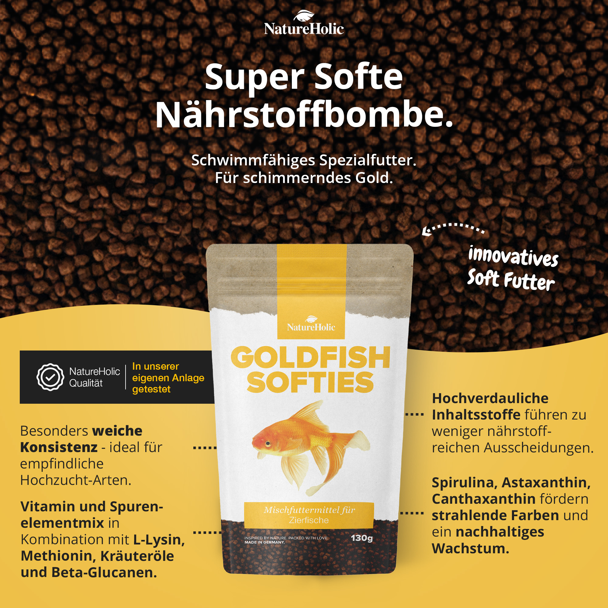 NatureHolic Goldfish Softies Packung 130g vor Pellets