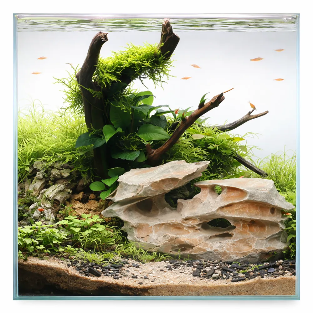 Hobby Sunset Rock 1, dekorativer Deko-Felsen in Canyon-Optik (22,5 × 9,5 × 8 cm) im bepflanzten Aquarium; rötlich-graue Schichtung, Verstecke, Durchgänge und erhöhte Liegeflächen für Reptilien, Amphibien, Fische und Wirbellose