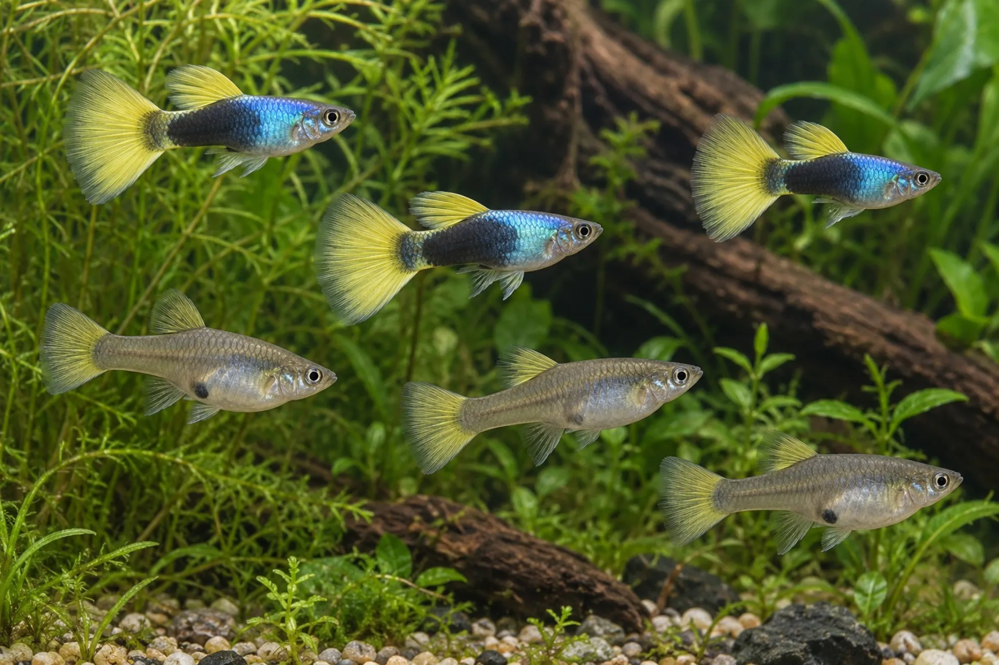 Guppy „Bumble Bee“, Set 5 Männchen + 5 Weibchen, Poecilia reticulata
