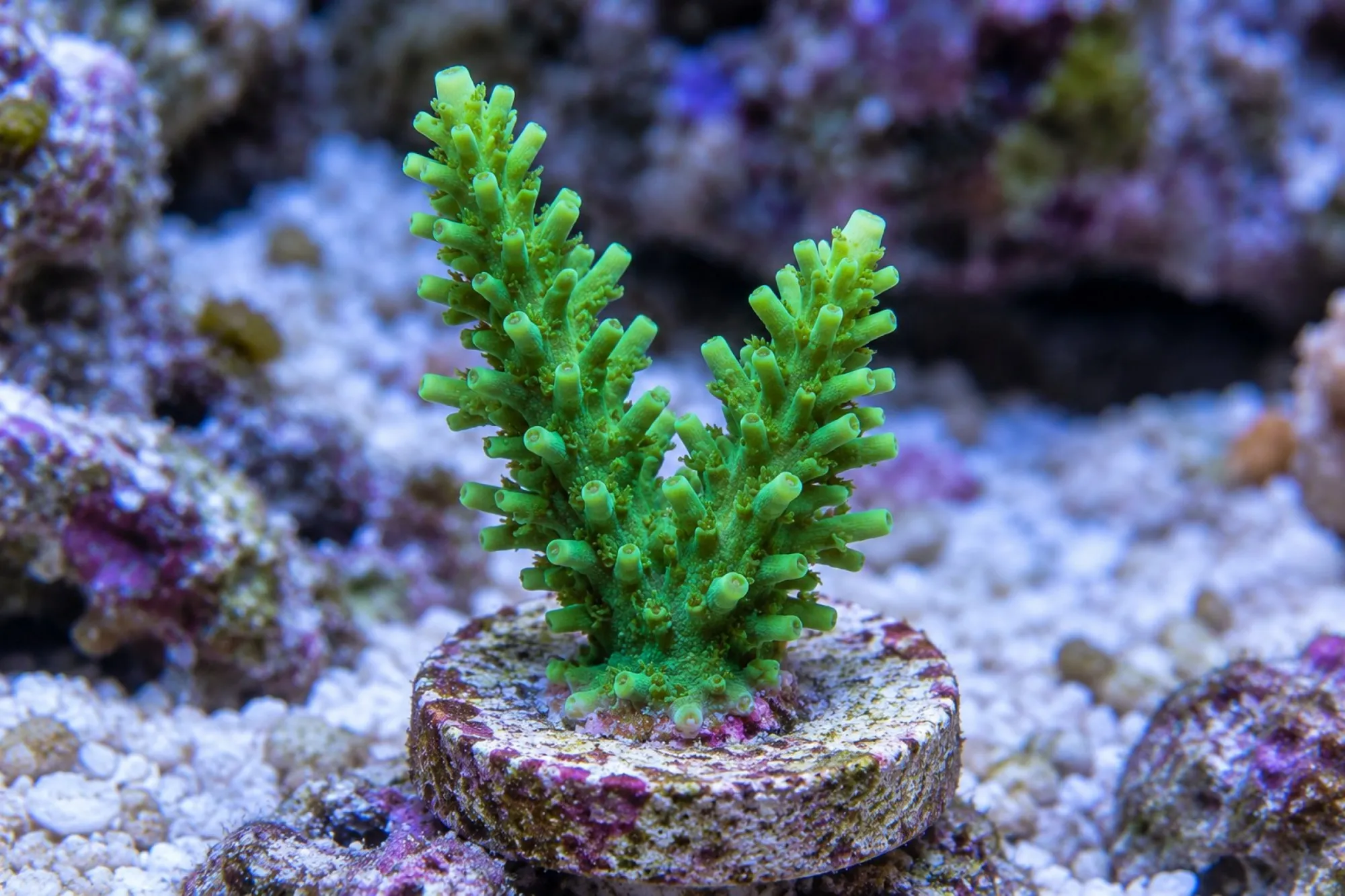 Acropora-Steinkoralle „Grün“ (Nachzucht), Acropora echinata, Größe S–M