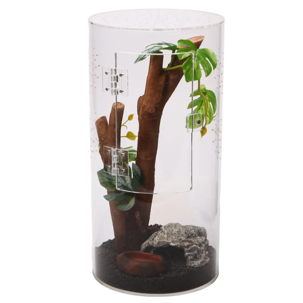 Hobby Terra Fix & Easy Insect Line, rundes Acryl-Terrarium 15 × 15 × 30 cm mit Fronttür und nahtloser transparenter Wand, ideal für Springspinnen und junge Gottesanbeterinnen, Drainagebeutel inklusive