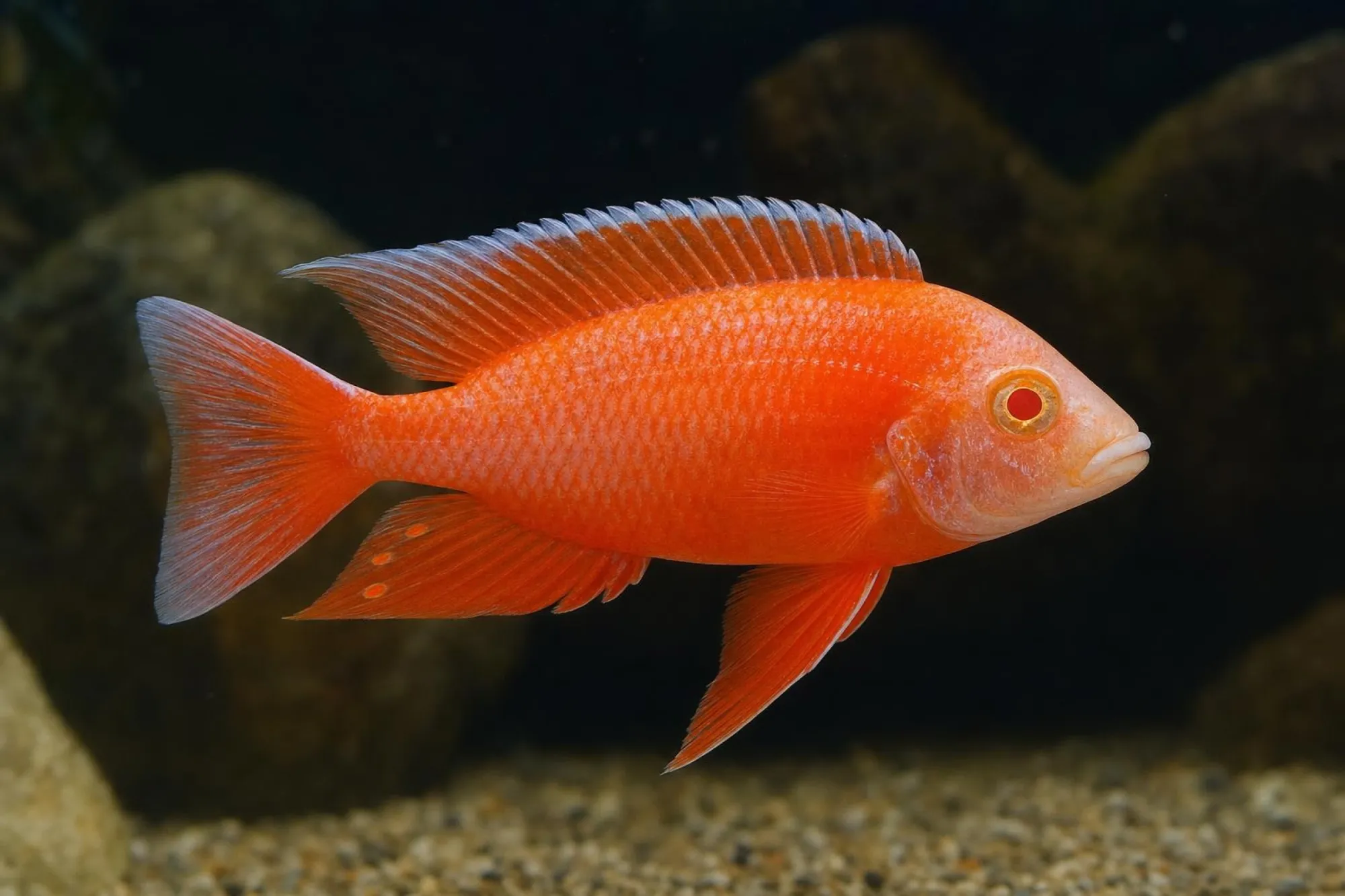Albino-Kaiserbuntbarsch „Red Rubin“, Aulonocara sp.