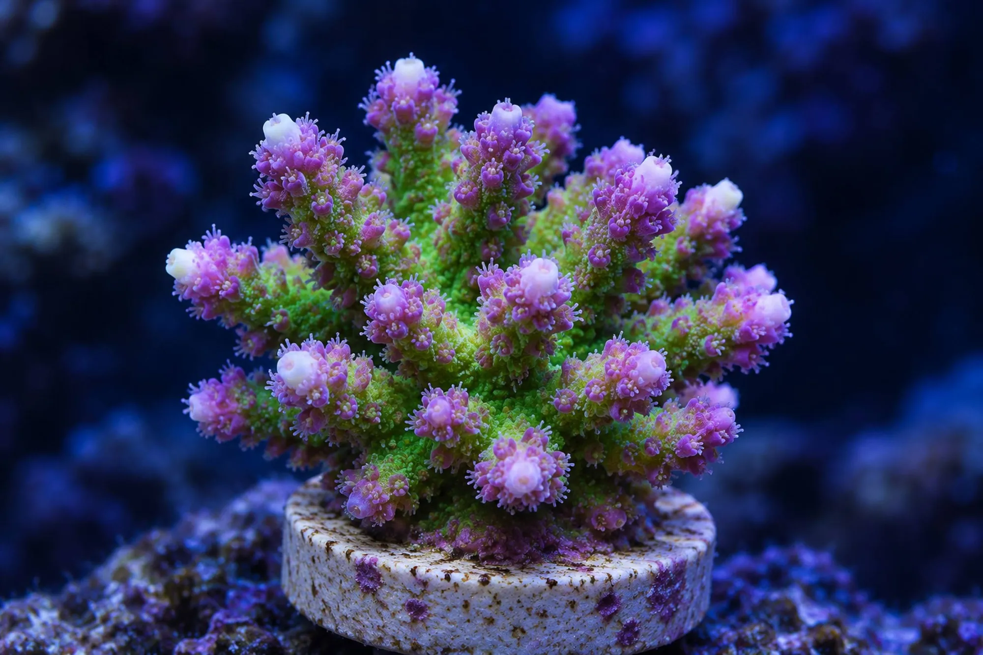 Buschkoralle „Tricolor“ (Nachzucht), Pocillopora damicornis, Größe S–M