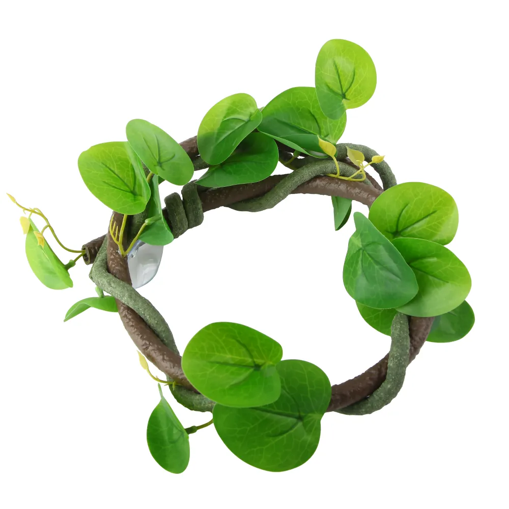 Hobby Jungle Vine 1, frei biegbare 100 cm Terrarien-Liane von Hobby: rings aufgewickelte braun-grüne Liane mit kräftigen, sattgrünen runden Blättern und Saugnapf – ideal als Kletterweg, Sichtschutz oder Verbindung im Terrarium