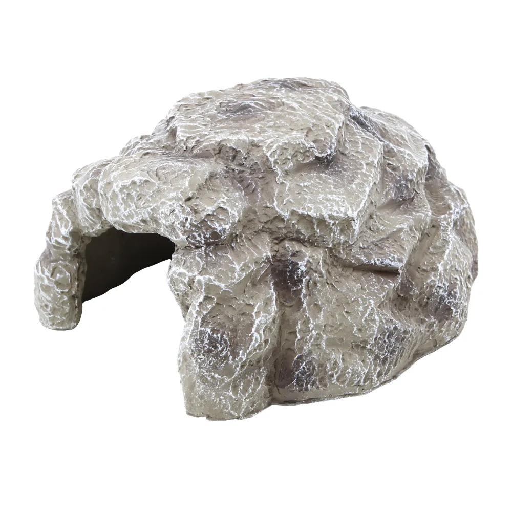 Künstliche Felsenhöhle aus Resin als Aquarium-Deko und Versteck für Fische und Garnelen, naturfarbene beige-graue Struktur