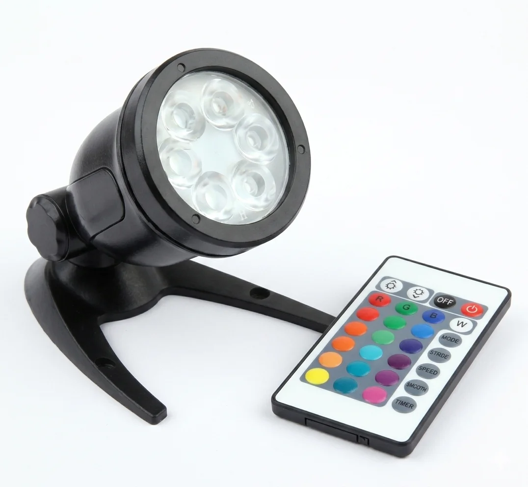 OSAGA OTB4 12 V LED-Spot mit 6 LEDs und Fernbedienung, schwarzer Strahler und Farbfunktionen, farbwechselnde Teich- und Gartenbeleuchtung für dekorative Lichtakzente, anschlussfertig