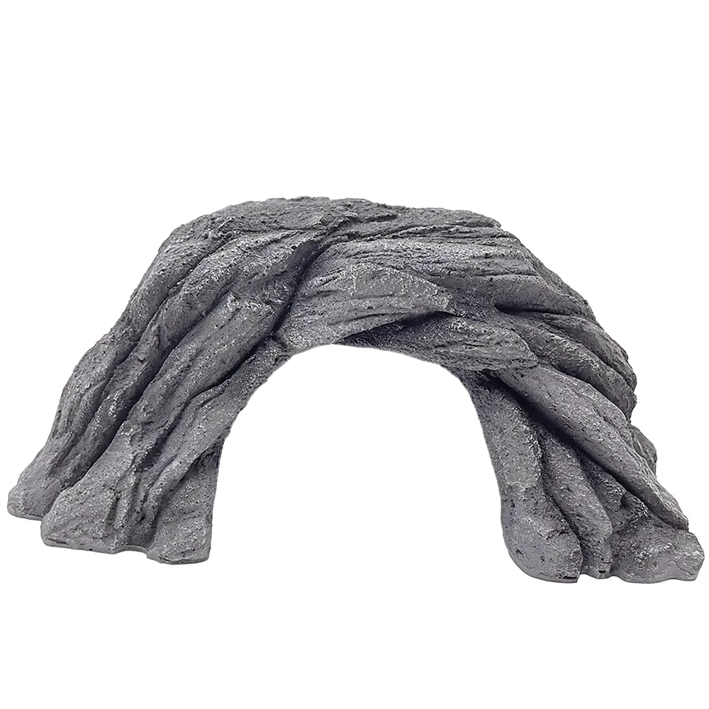 Grauer Höhlenbogen in natürlicher Steinoptik aus Resin, Aquarium- und Terrarien-Dekoration als Versteck und Rückzugsort für Fische und Reptilien