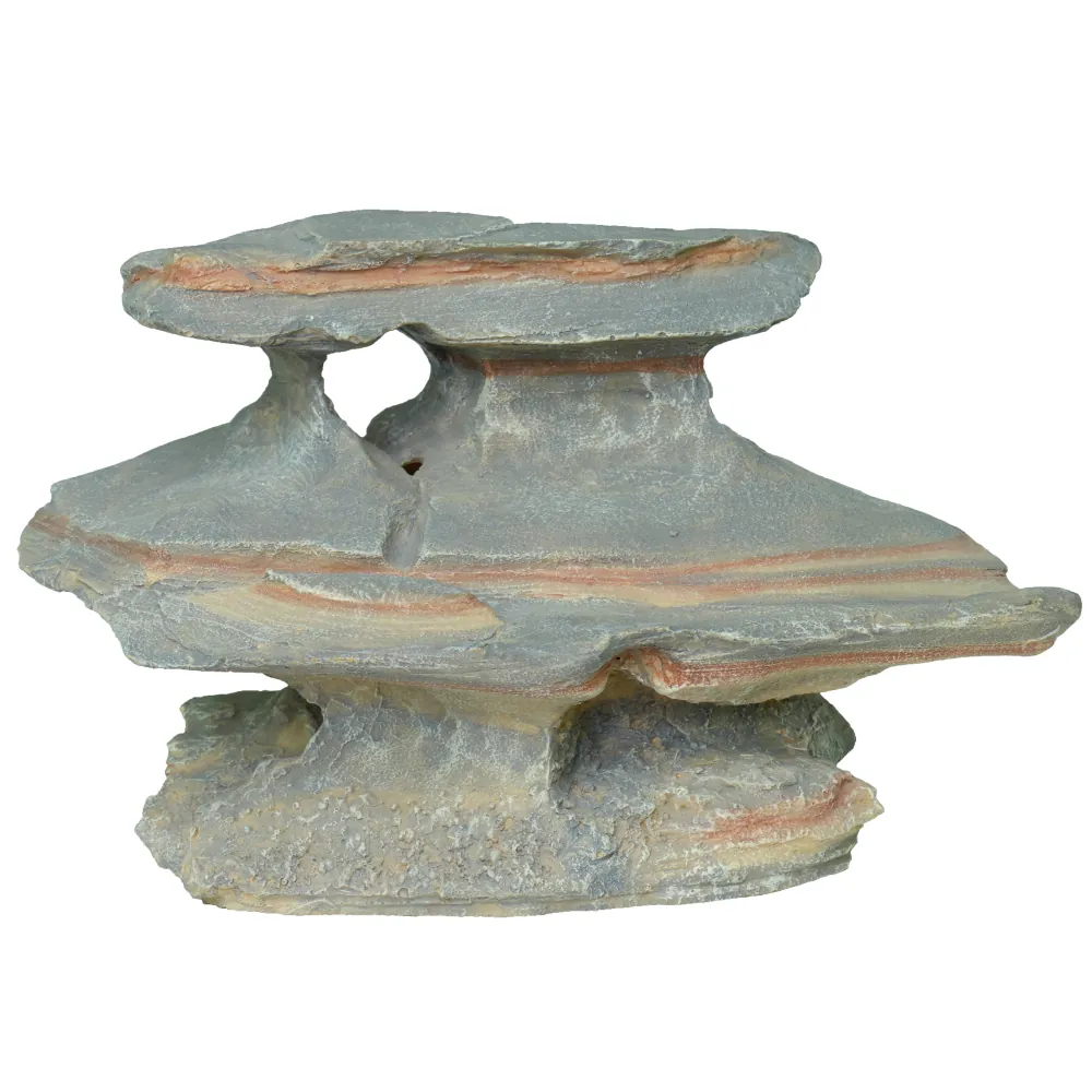 Hobby Sunset Rock 2 Deko-Felsen mit rötlich-grauen Schichtlinien wie Sedimentgestein, bietet Verstecke, Durchgänge und erhöhte Liegeflächen für Reptilien, Amphibien, Fische und Wirbellose, 16 × 11 × 10 cm, aus wasserneutralem Polyresin