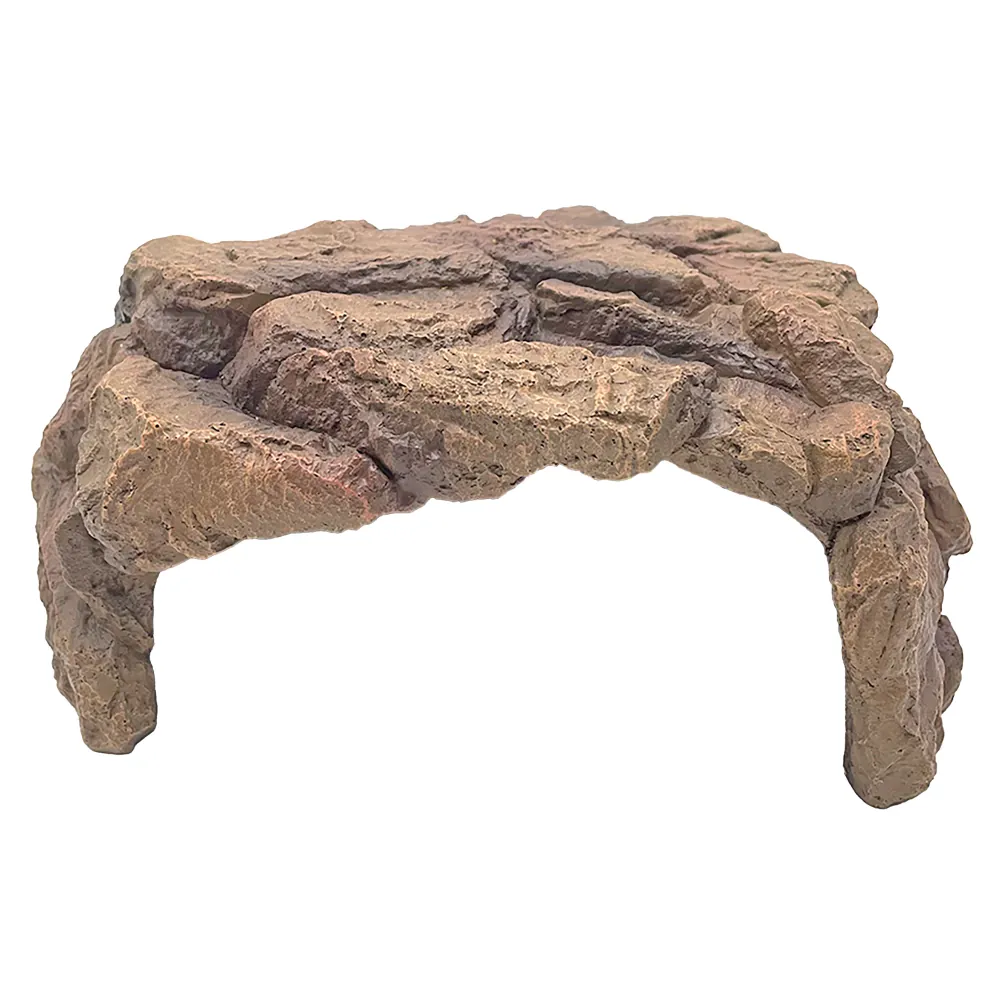 Brauner künstlicher Felsen in Höhlenform als Terrarium-Dekoration, Reptilienversteck mit natürlicher Steinoptik und zwei Stützbeinen