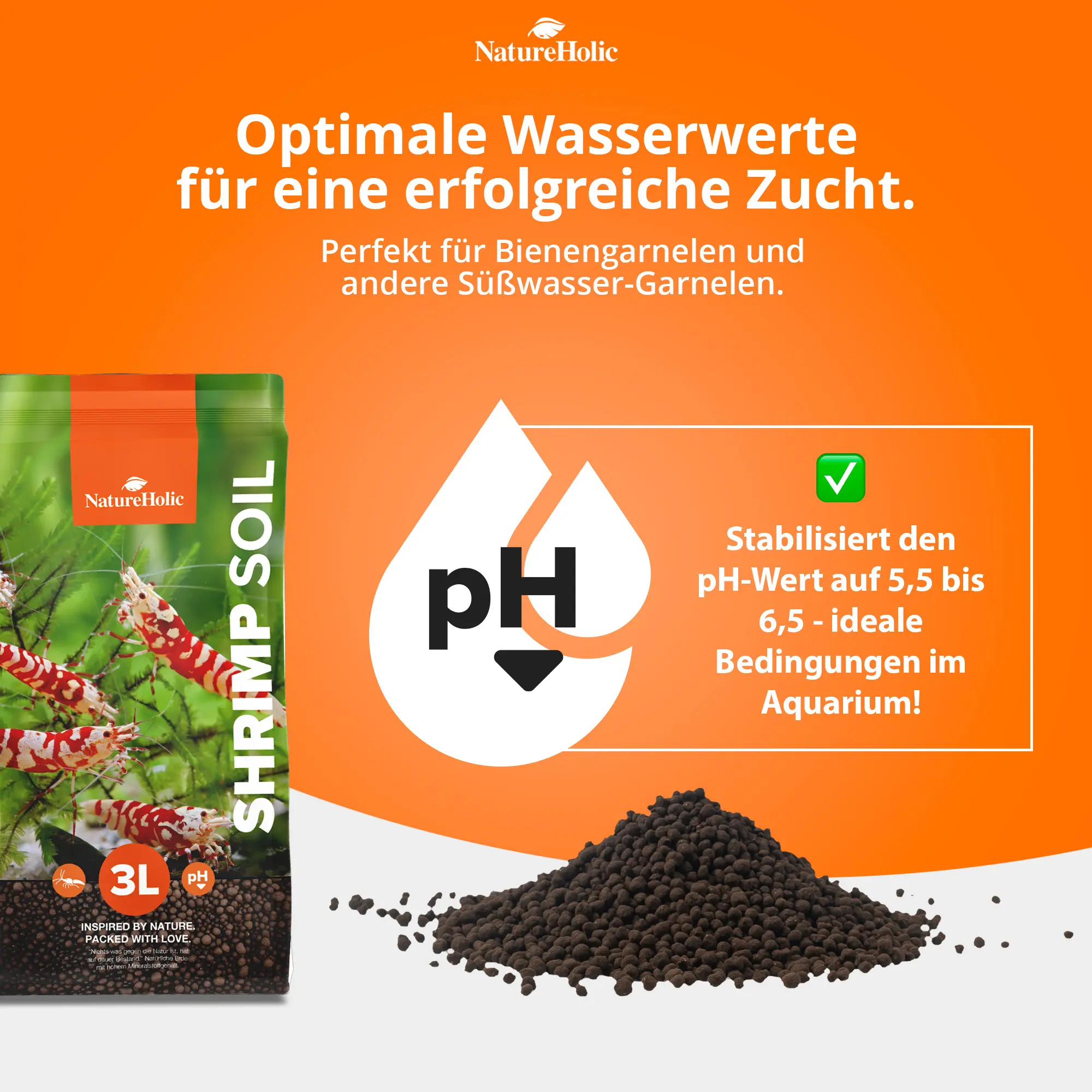 NatureHolic Shrimp Soil 3L, stabilisiert pH 5,5-6,5