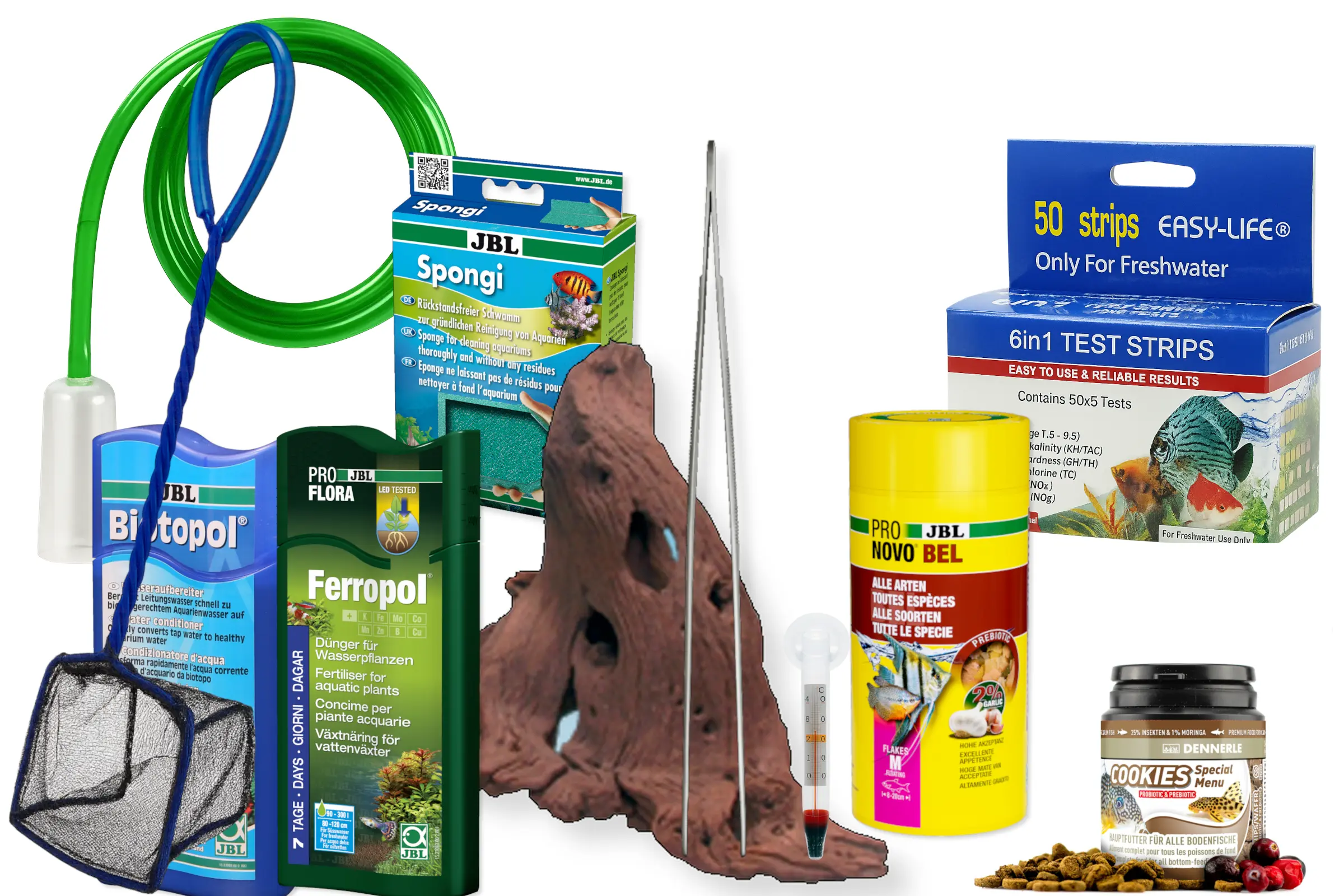 Aquarienzubehör: Netz, Schlauch, Dünger, Teststreifen
