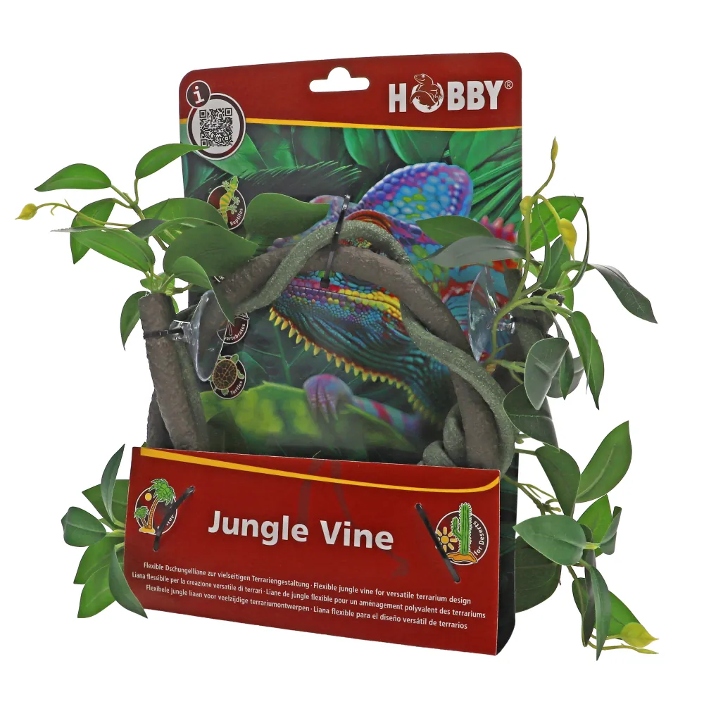 Produktbild: Hobby Jungle Vine flexible Dschungelliane mit grünen Kunstblättern, biegsamen Ästen und Saugnäpfen zur Gestaltung von Terrarien