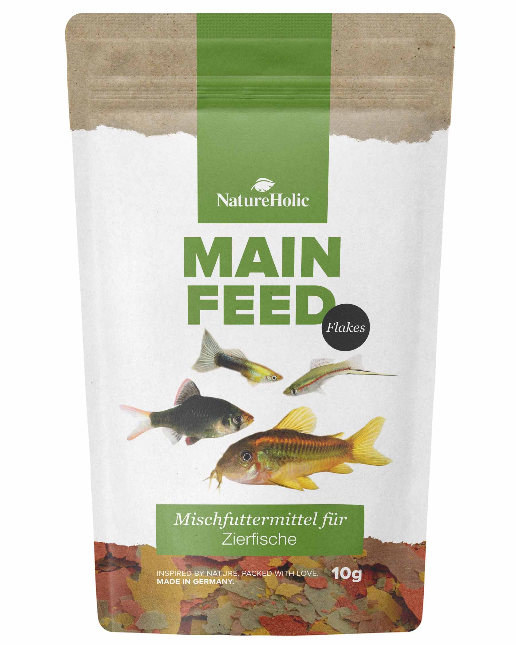 NatureHolic Mainfeed Flocke, Hauptfutter für Zierfische, 10 g