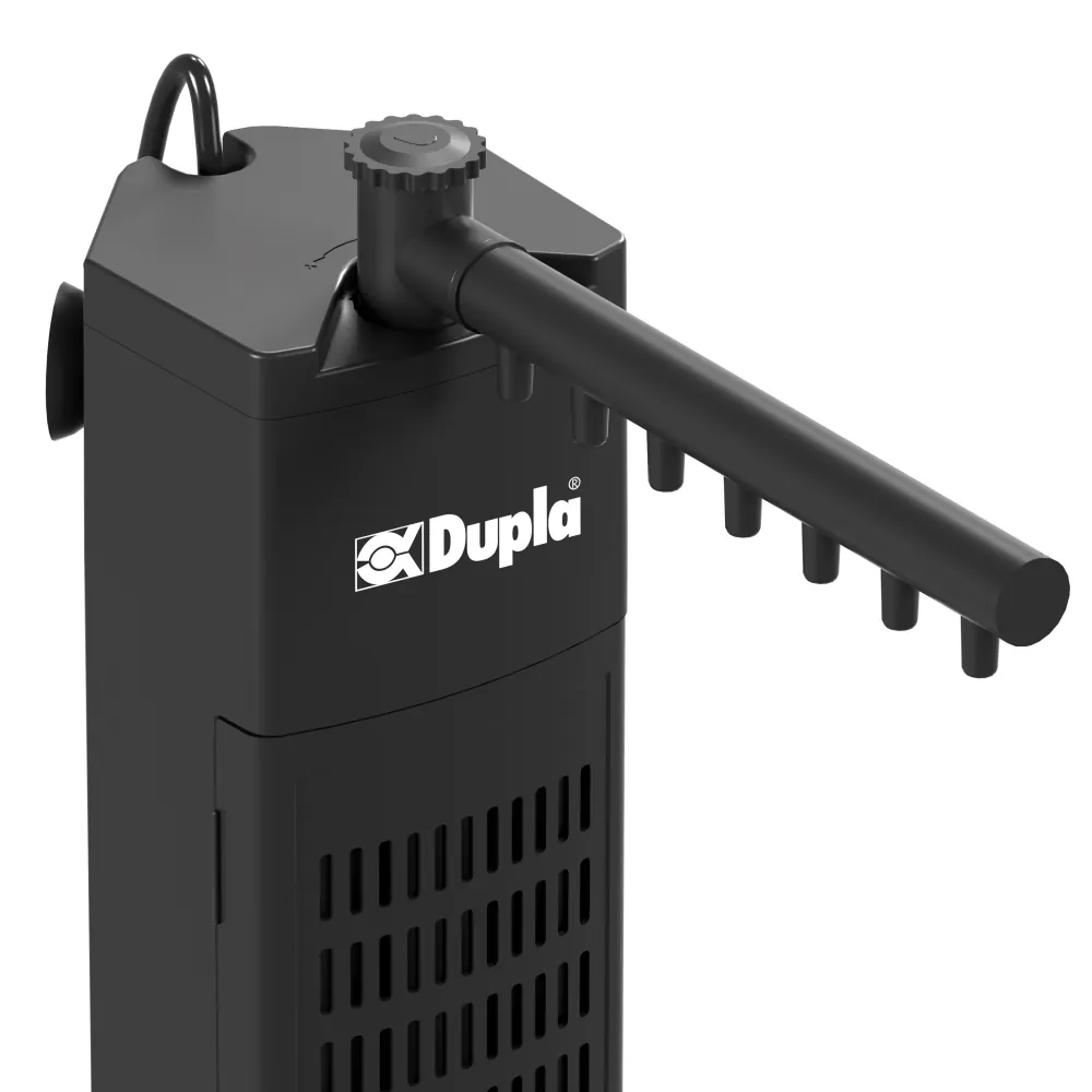 Schwarzer Dupla Innenfilter mit seitlicher Ausströmerstange und deutlich sichtbarem Logo
