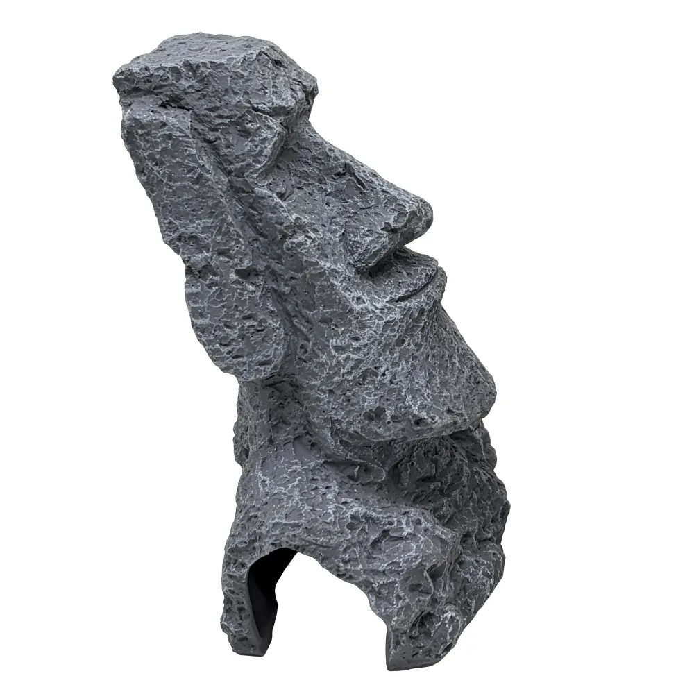 Hobby Moai Ora 1: graue, verwittert wirkende Moai-Statue mit offener Höhle als Versteck für Fische, Garnelen oder Reptilien – Aquariendekoration 12,5×11,5×17,5 cm