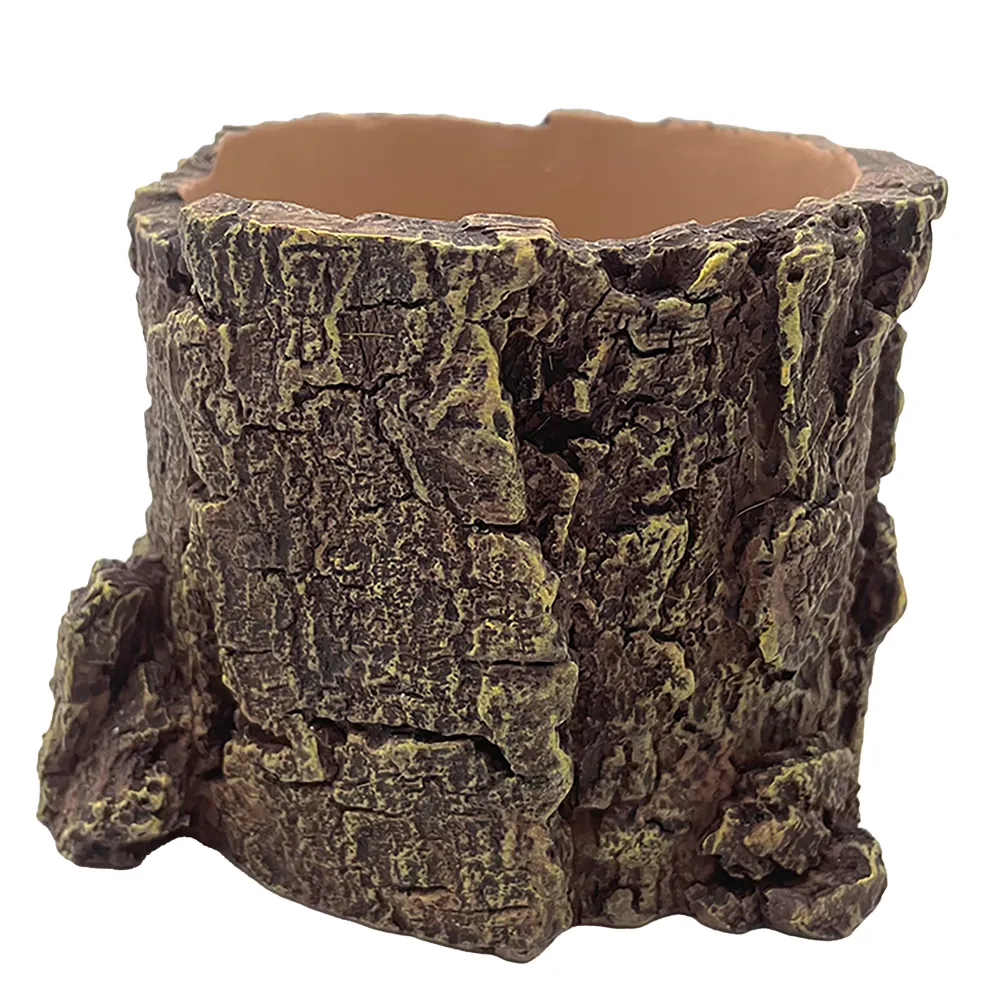 Hobby Forest Stump Baumstumpf-Pflanztopf und Trinkschale in realistischer Holzoptik für Terrarium, 14×12,5×10 cm; seitliches Drainageloch für Pflanzen oder mit Silikon verschlossen als Trink-/Badeschale für Reptilien und Amphibien