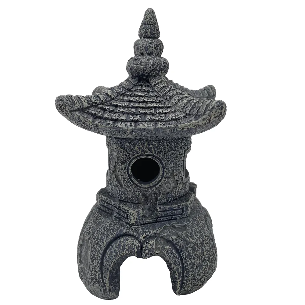 Hobby Maso Temple Aquarium-Deko: asiatischer Tempel aus Polyresin mit Moosoptik, mehrstöckige Verstecke und Öffnungen als Unterschlupf für Fische und Garnelen, Maße 11×11×16 cm