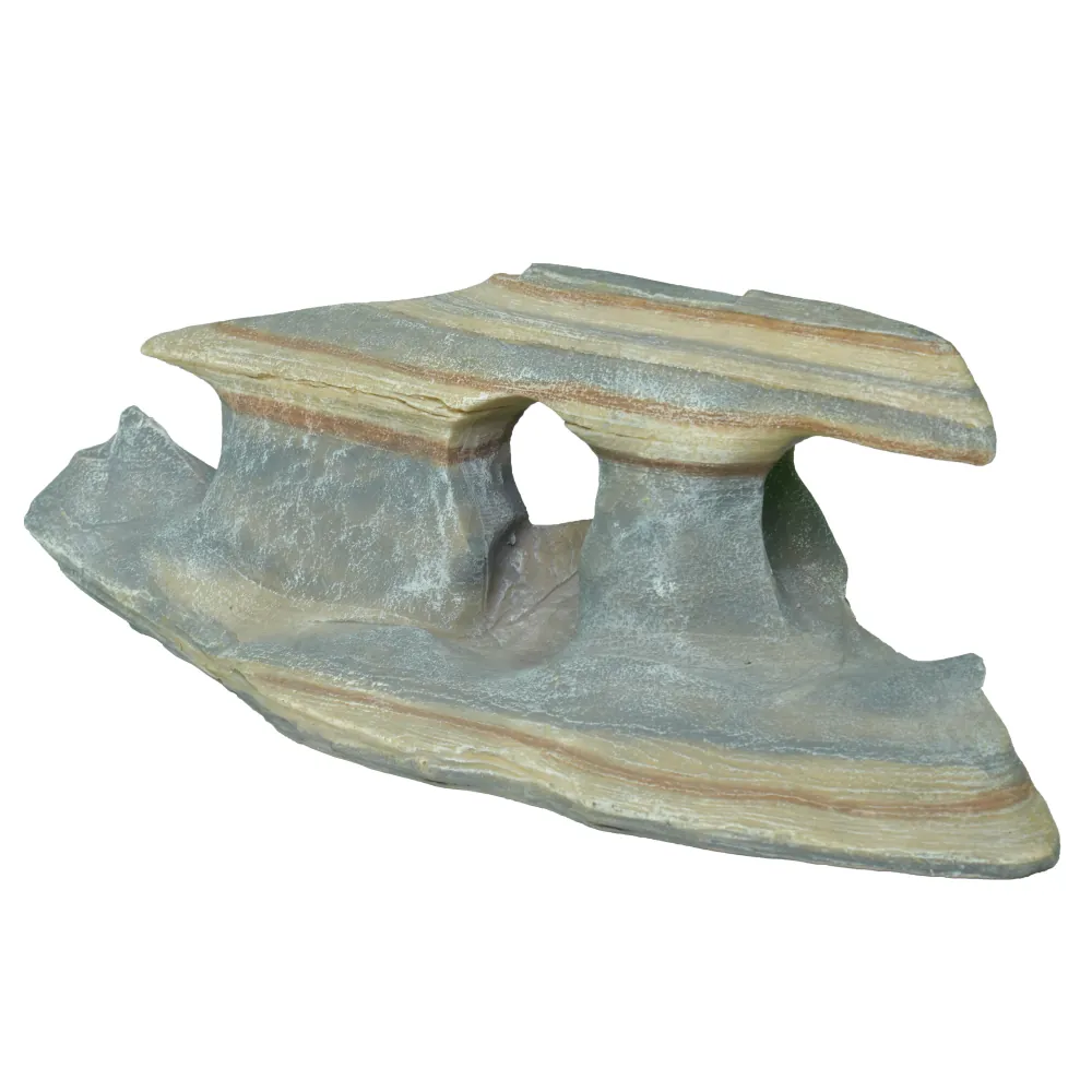 Hobby Sunset Rock 1 Deko-Felsen mit rötlich-grauen Schichtlinien, Durchgängen und erhöhten Liegeflächen, 22,5 x 9,5 x 8 cm, wasserneutrales Polyresin, ideal für Aquarium und Terrarium